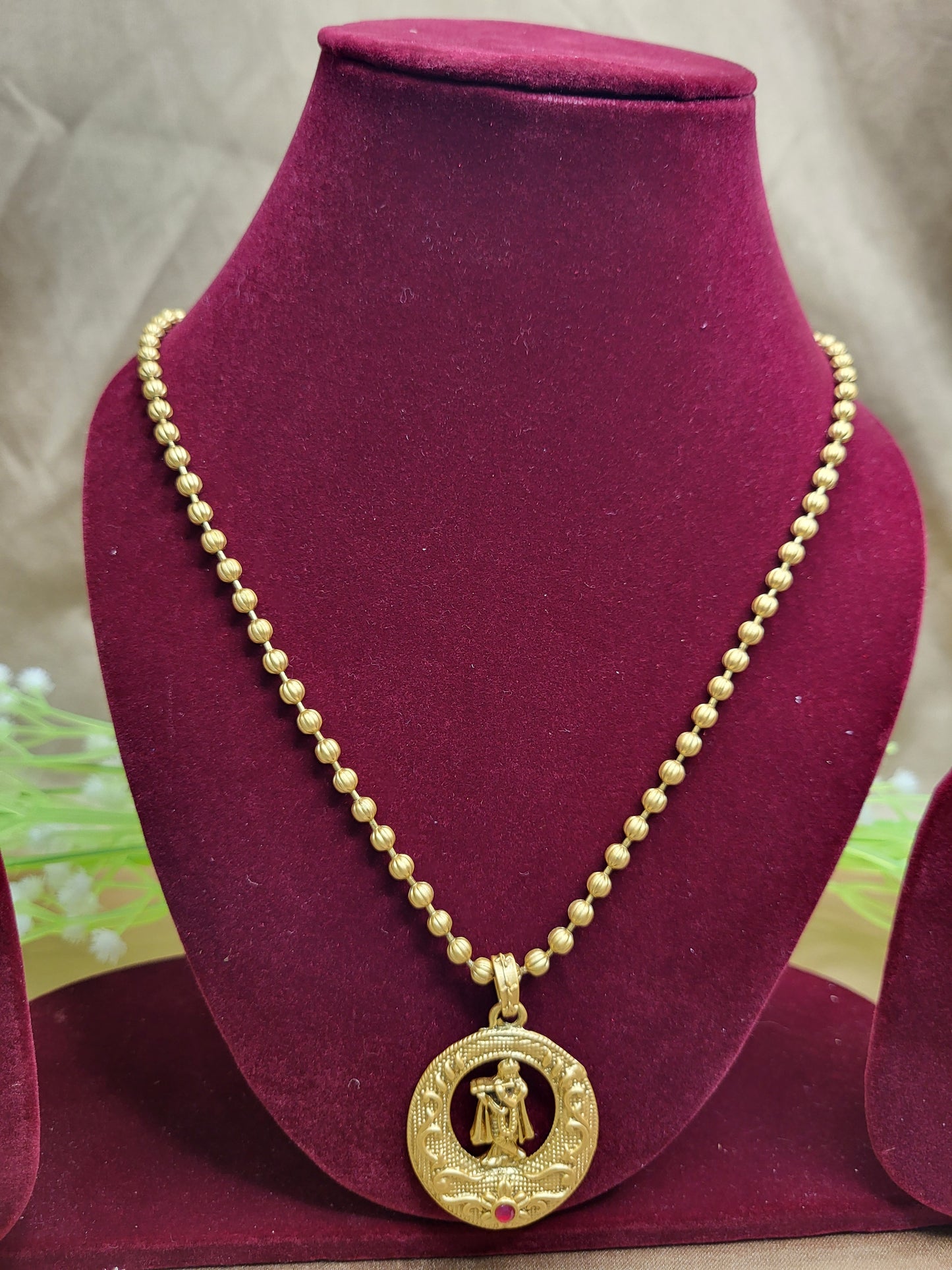 Traditional Temple Jewellery Set with Divine Motif & Gold Bead Chain