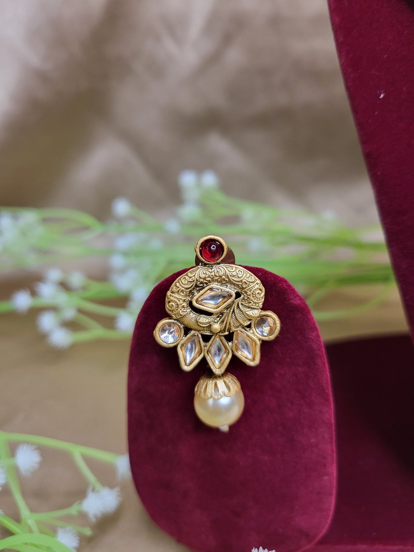 Gold Plated Temple Jewelry Necklace Set with Earrings – Traditional South Indian Design