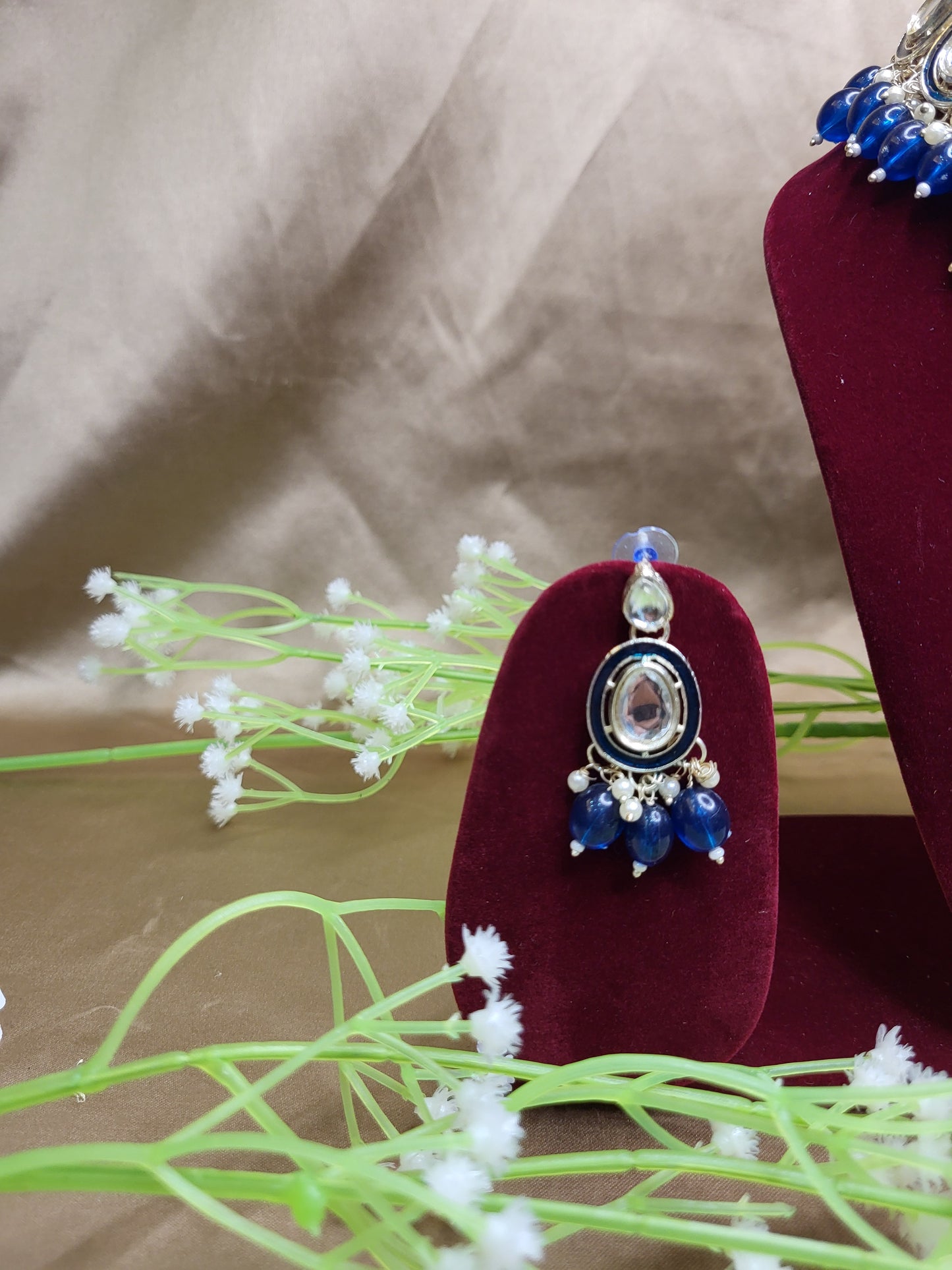 Blue Monalisa Drop Kundan Necklace Set with Earrings & Maang Tikka | Elegant Party Jewellery