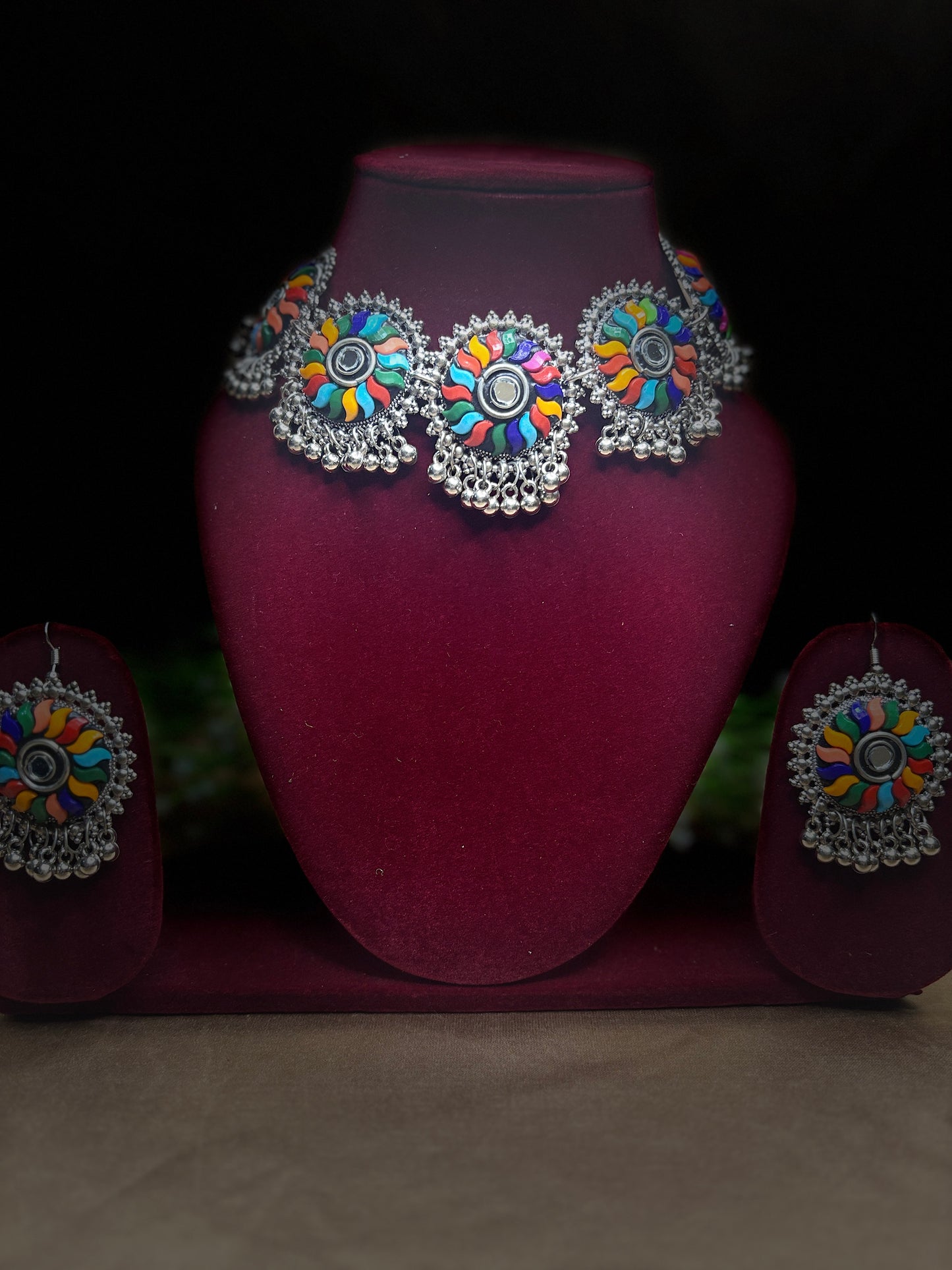 Multicolor Oxidised Necklace Set with Earrings
