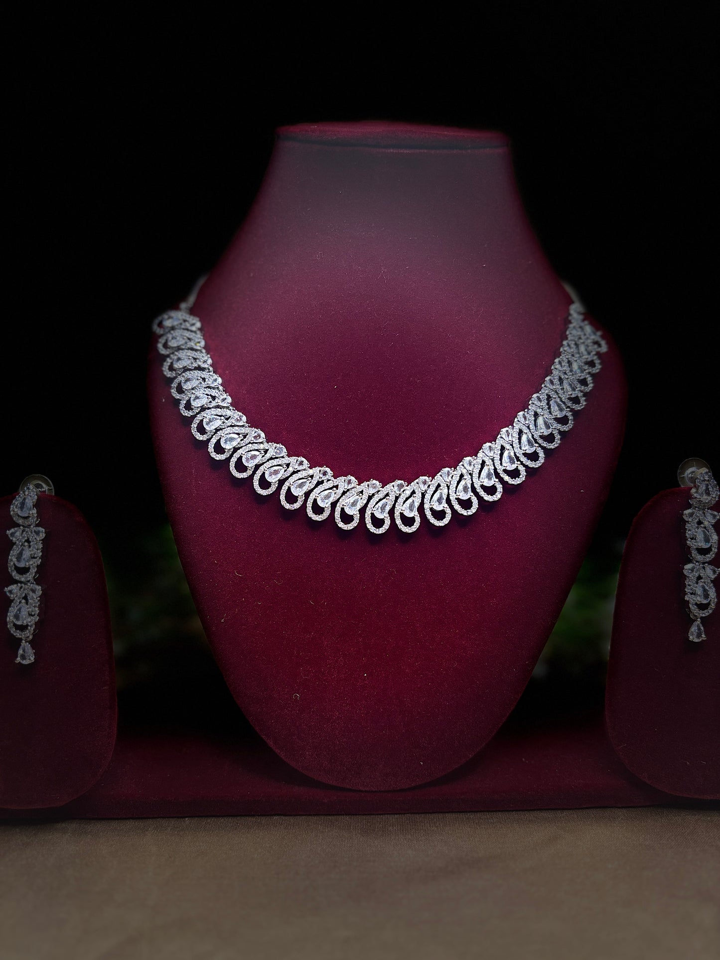 Elegant White AD Stone Necklace Set with Earrings – Party Jewellery