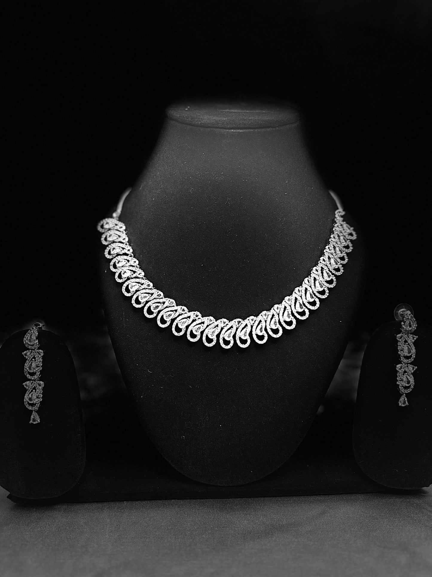 Elegant White AD Stone Necklace Set with Earrings – Party Jewellery