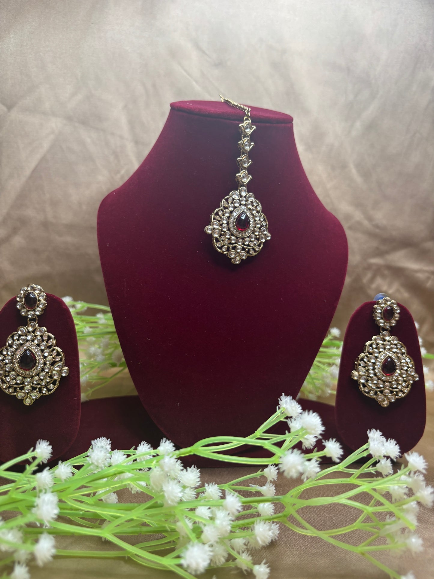 Traditional Kundan Necklace Set with Red Stones | Elegant Party Wear Jewellery