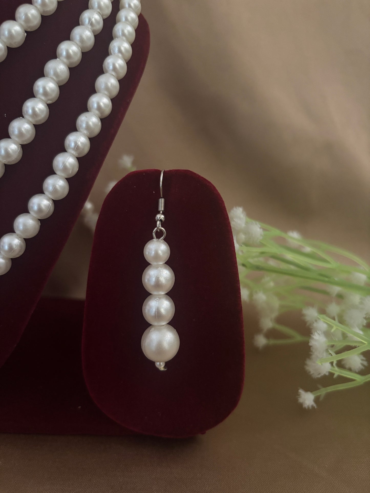 Layered Pearl Necklace Set with Statement Earrings