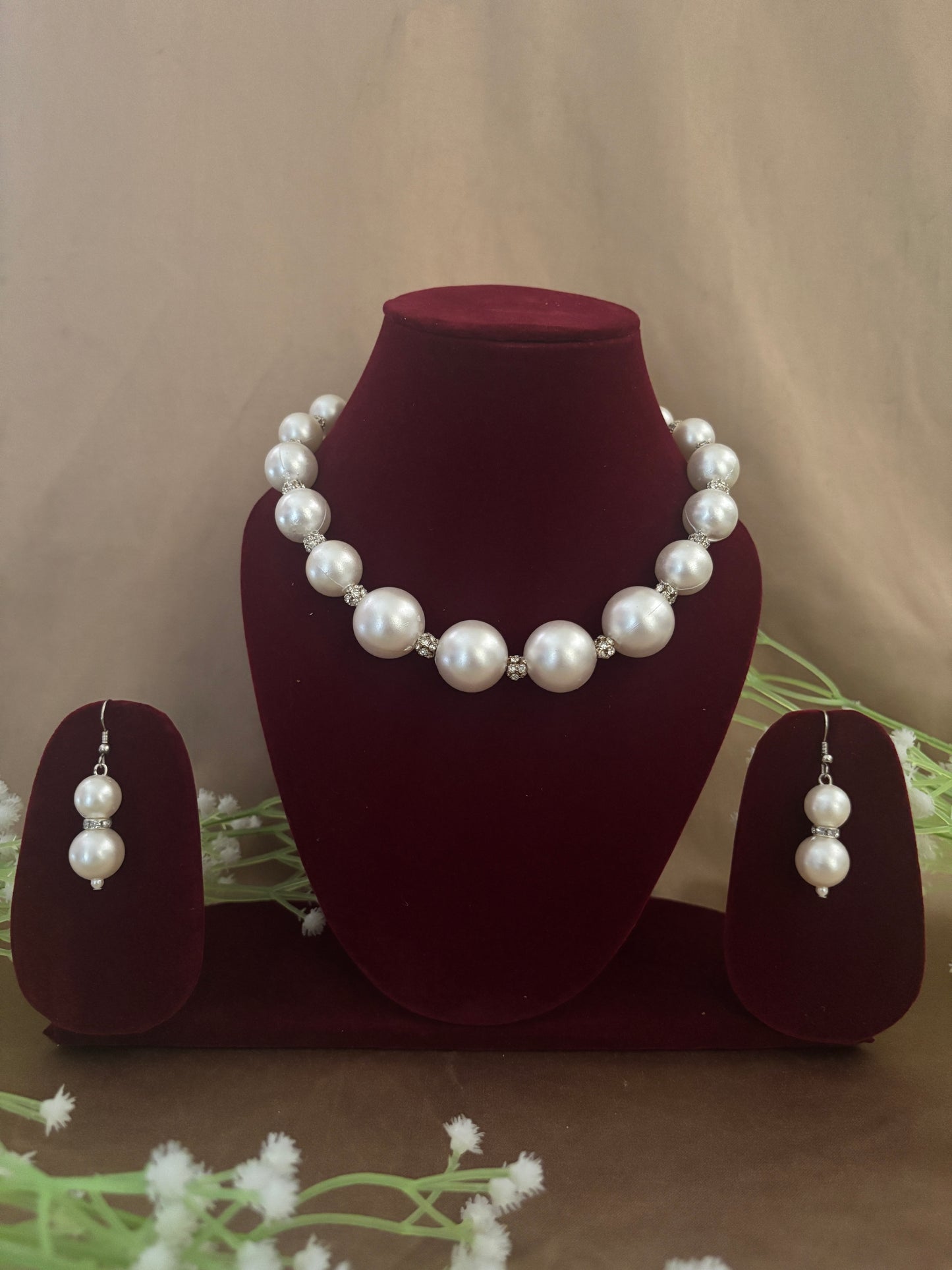 Elegant Pearl Necklace Set with Double-Drop Earrings