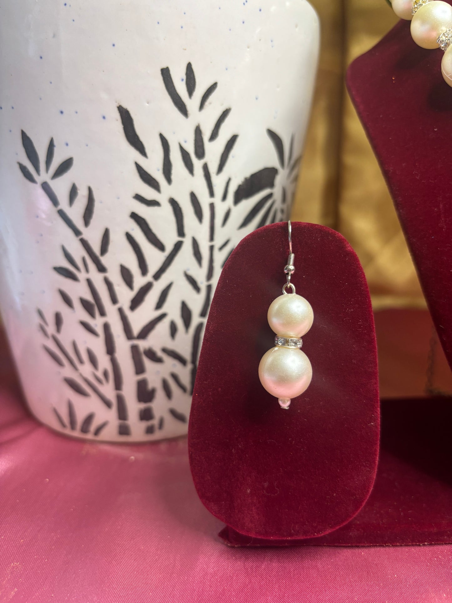 Elegant Pearl Necklace Set with Double-Drop Earrings