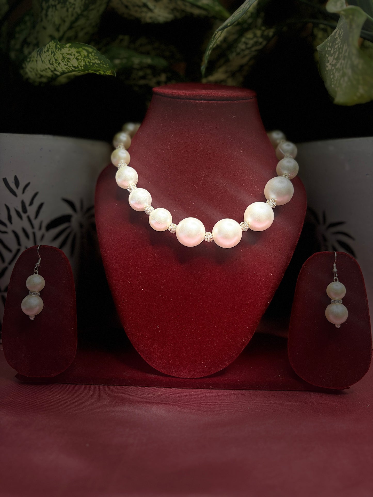 Elegant Pearl Necklace Set with Double-Drop Earrings