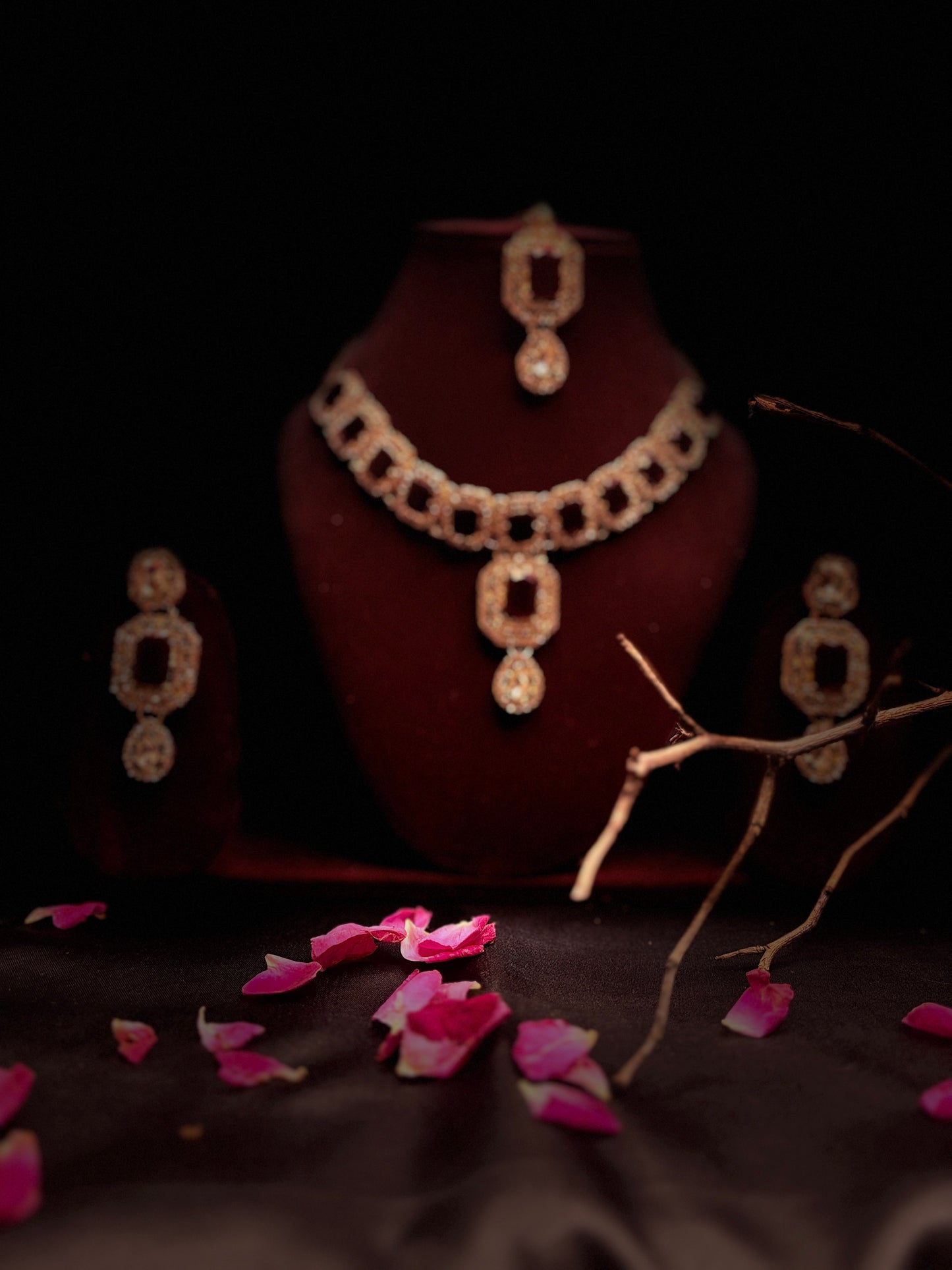 Red Stone Necklace Set with Earrings | Elegant Jewellery