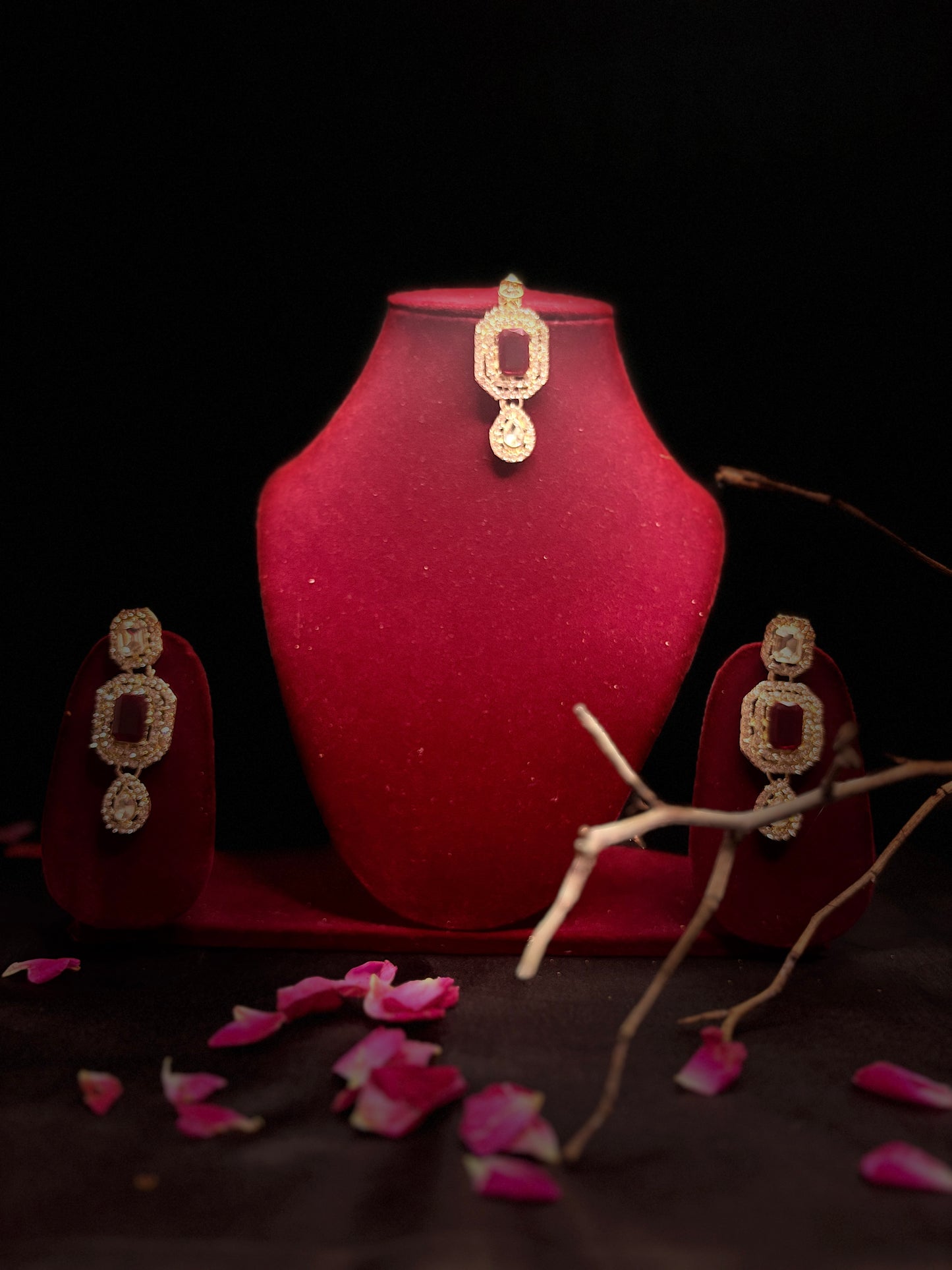Red Stone Necklace Set with Earrings | Elegant Jewellery