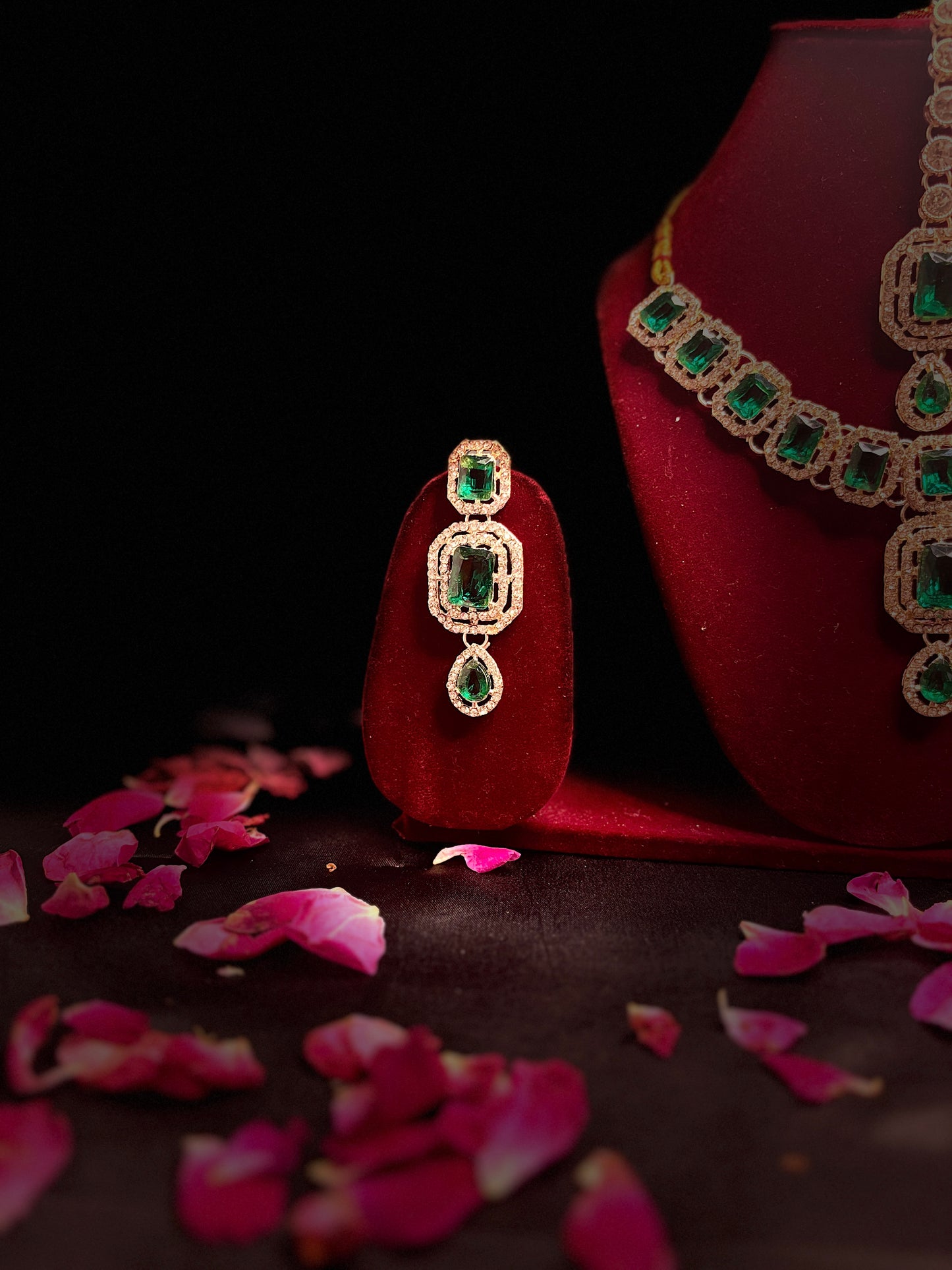 Green Stone Necklace Set with Earrings | Elegant Jewellery