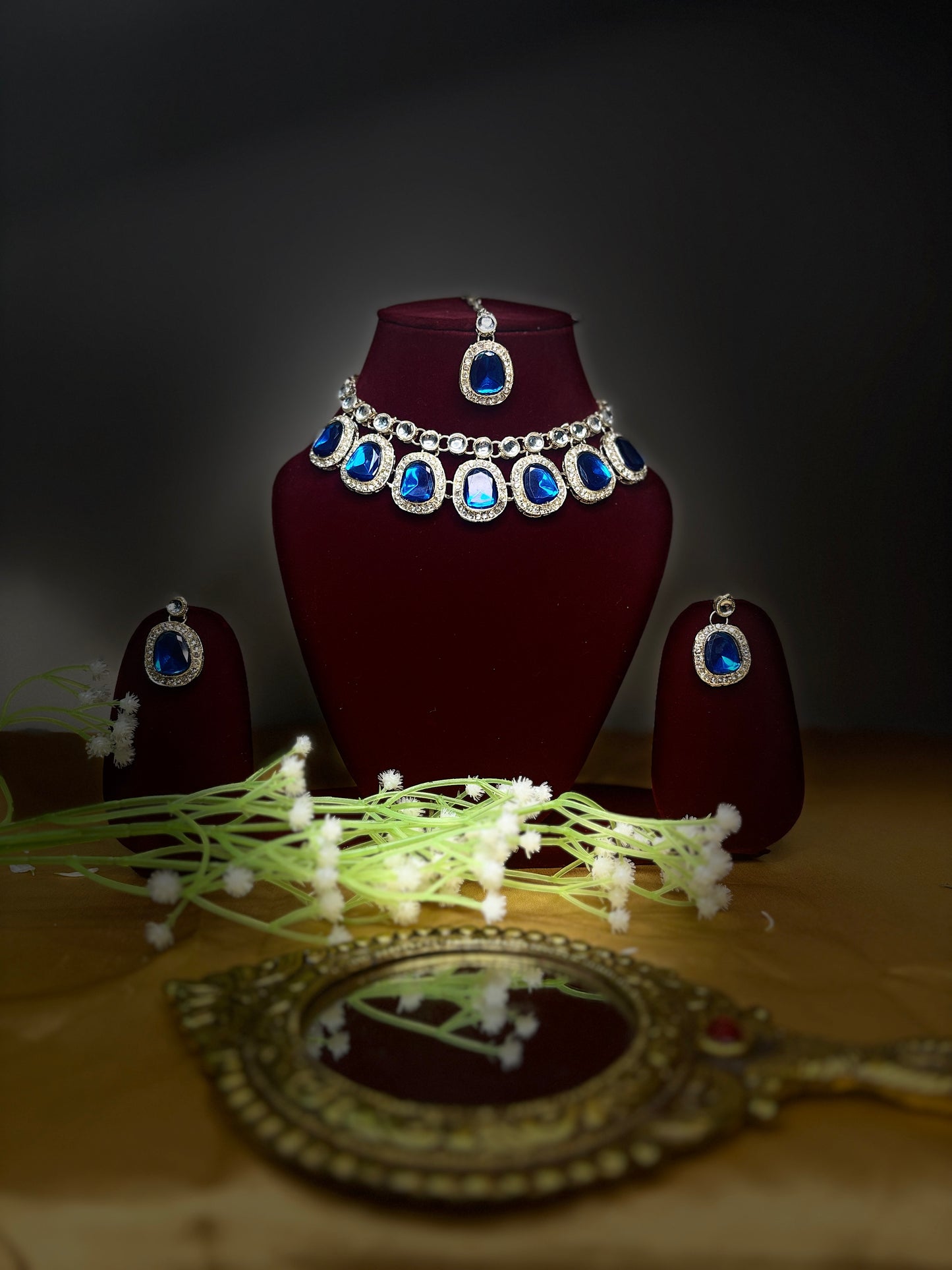 Royal Blue Stone Necklace Set with Earrings | Timeless Ethnic Jewellery