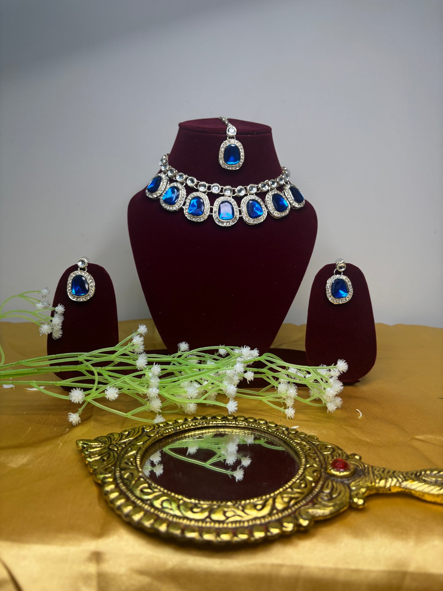 Royal Blue Stone Necklace Set with Earrings | Timeless Ethnic Jewellery