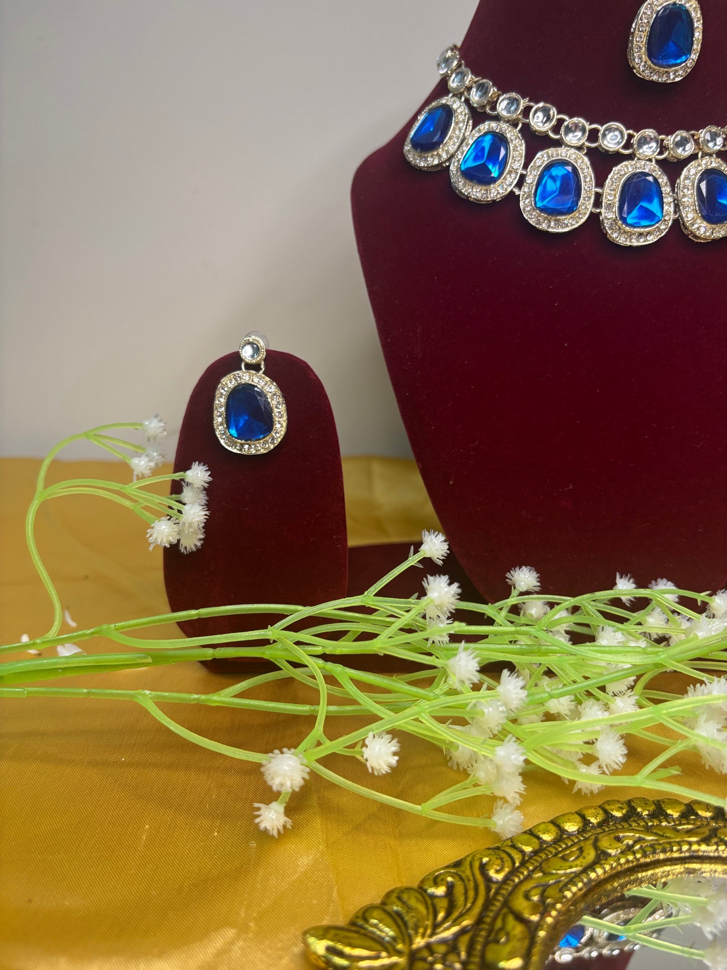 Royal Blue Stone Necklace Set with Earrings | Timeless Ethnic Jewellery