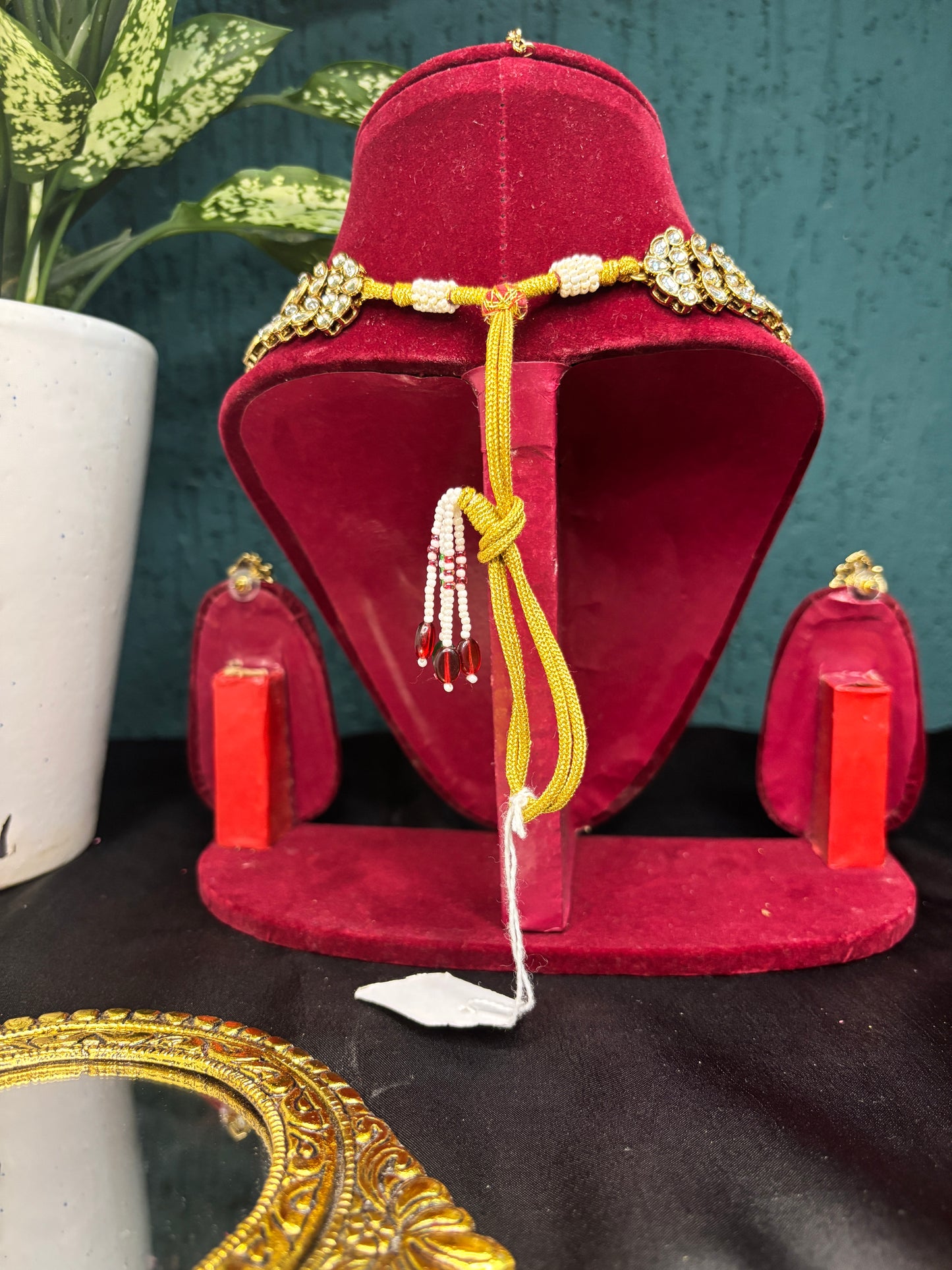Double Layered Red & Green Necklace Set with Earrings and Maang Tikka | Elegant Party Wear Jewellery