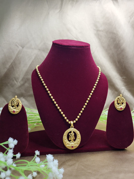 Traditional Temple Jewellery Set with Divine Motif & Gold Bead Chain