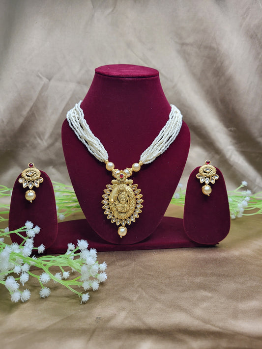 Gold Plated Temple Jewelry Necklace Set with Earrings – Traditional South Indian Design