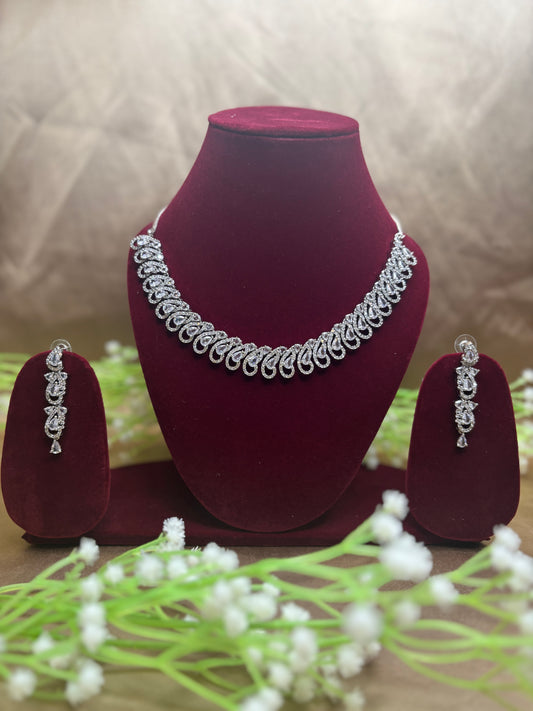 Elegant White AD Stone Necklace Set with Earrings – Party Jewellery