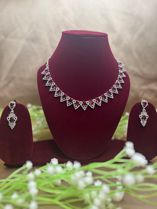 American Diamond White & Pink Stone Necklace Set with Earrings | Party & Wedding Wear