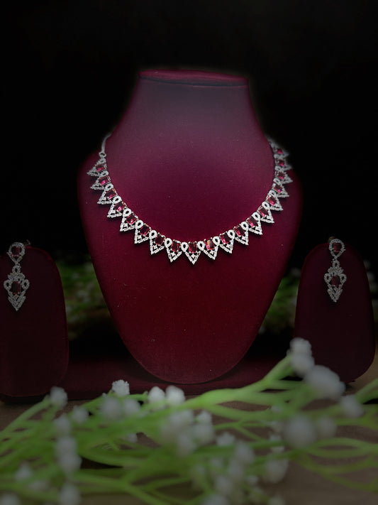 American Diamond White & Pink Stone Necklace Set with Earrings | Party & Wedding Wear