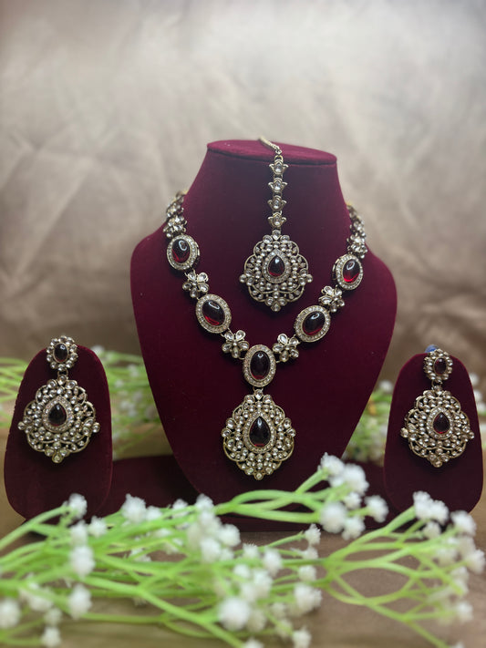 Traditional Kundan Necklace Set with Red Stones | Elegant Party Wear Jewellery