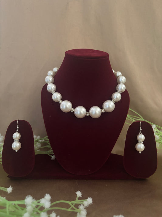 Elegant Pearl Necklace Set with Double-Drop Earrings