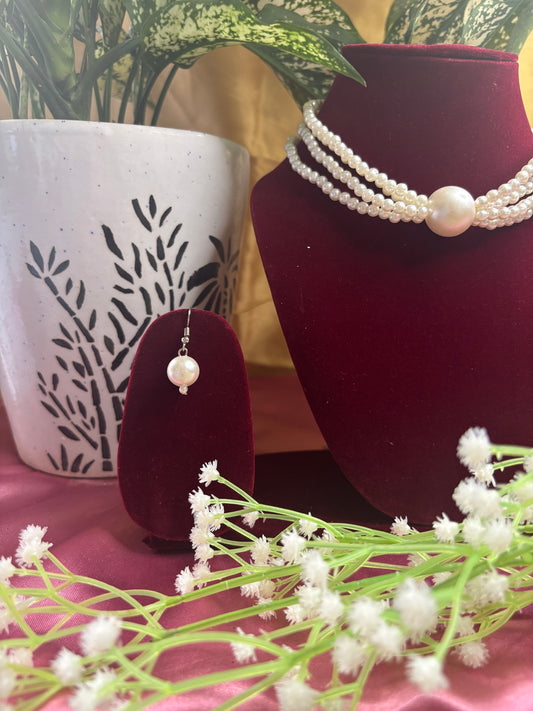 Classic Pearl Choker Necklace Set with Earrings