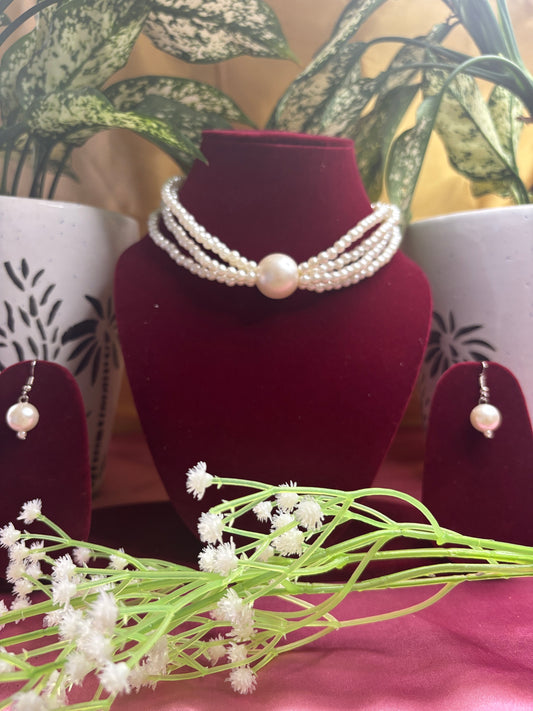 Classic Pearl Choker Necklace Set with Earrings