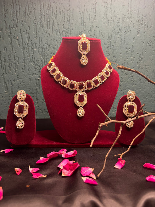 Red Stone Necklace Set with Earrings | Elegant Jewellery