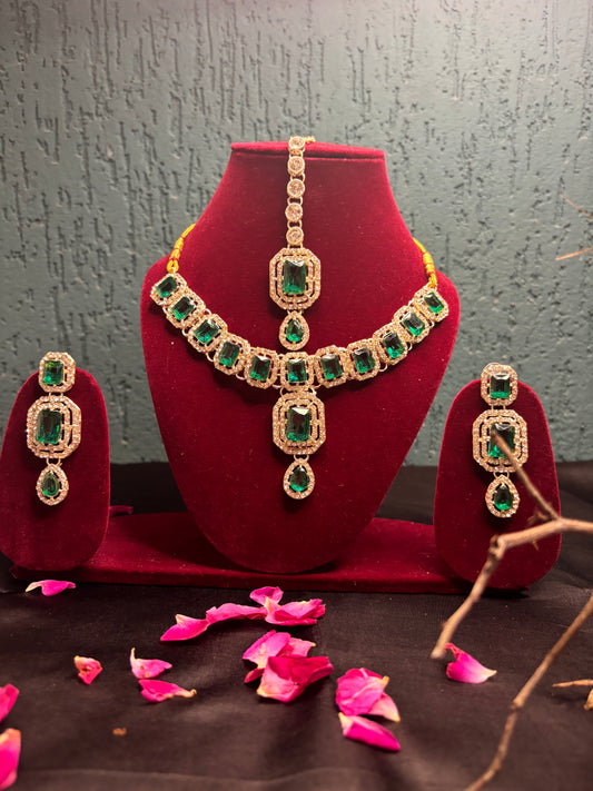 Green Stone Necklace Set with Earrings | Elegant Jewellery