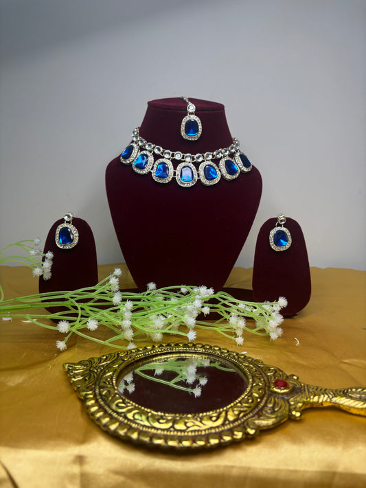 Royal Blue Stone Necklace Set with Earrings | Timeless Ethnic Jewellery